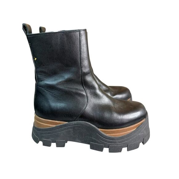 Alohas Sapphire Nutty Leather Platform Boots Black Brown Size 39 Chunky Sole - Picture 9 of 16
